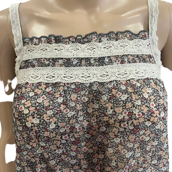American Eagle Womens Semi Sheer Sleeveless Top Size S Floral Print & Lace - Picture 2 of 10